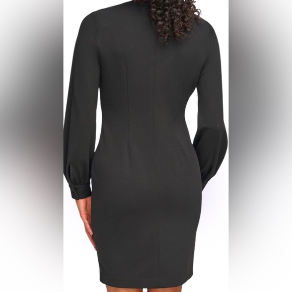 DKNY Black Elegant side Knot  Contemporary long sleeve dress Sz 10 - Picture 4 of 15